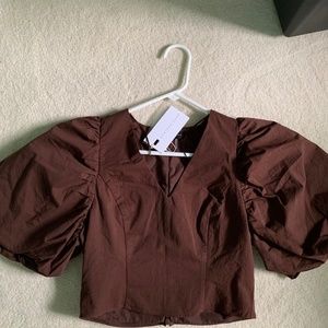 Endless Rose Brown Puff Sleeve top